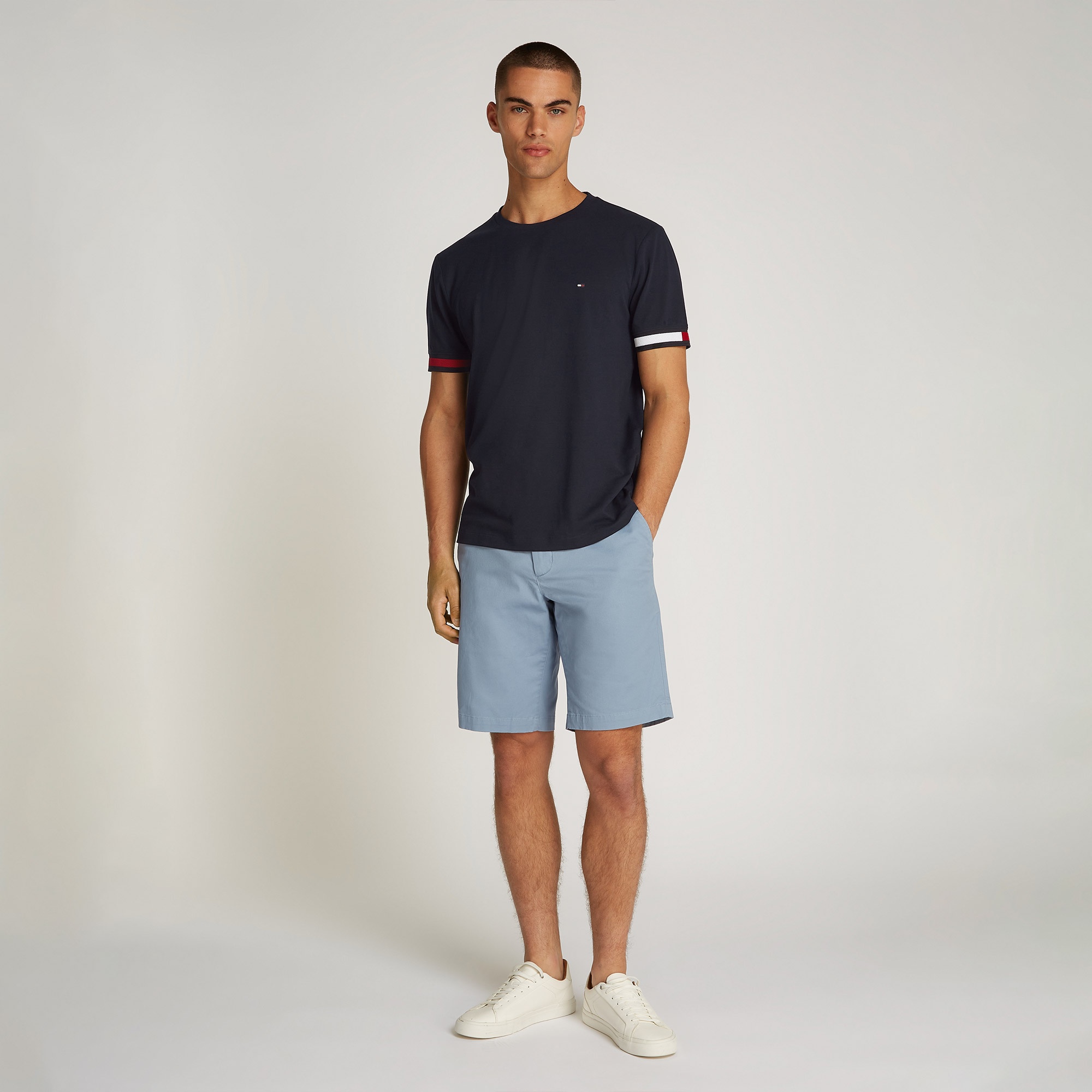 Tommy Hilfiger Global Stripe Flag Cuff Erkek Mavi T-Shirt