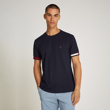  Tommy Hilfiger Global Stripe Flag Cuff Erkek Mavi T-Shirt