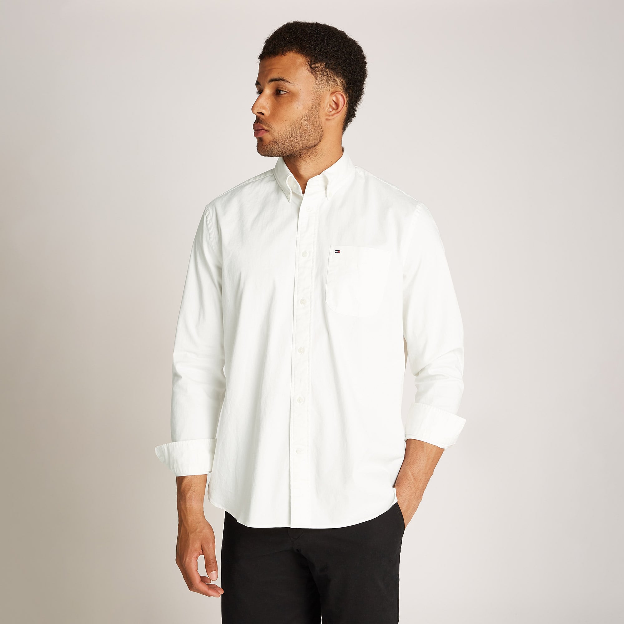  Tommy Hilfiger Gmd Twill Solid Erkek Beyaz Gömlek