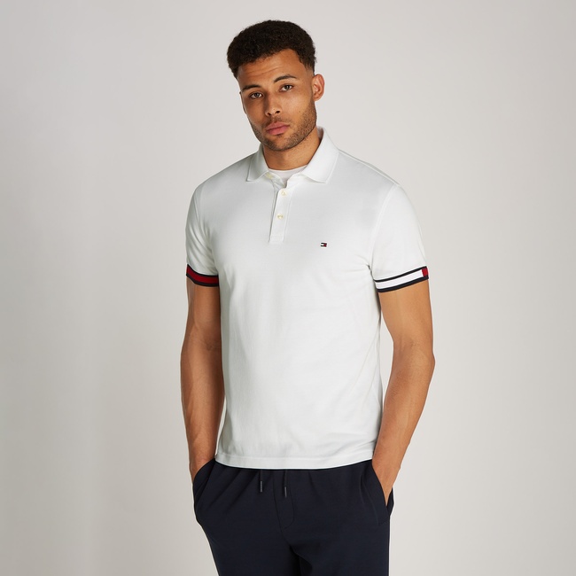  Tommy Hilfiger Flag Cuff Slim Erkek Beyaz Polo