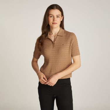  Tommy Hilfiger Co Cable Fine Gg Kadın Haki Kazak