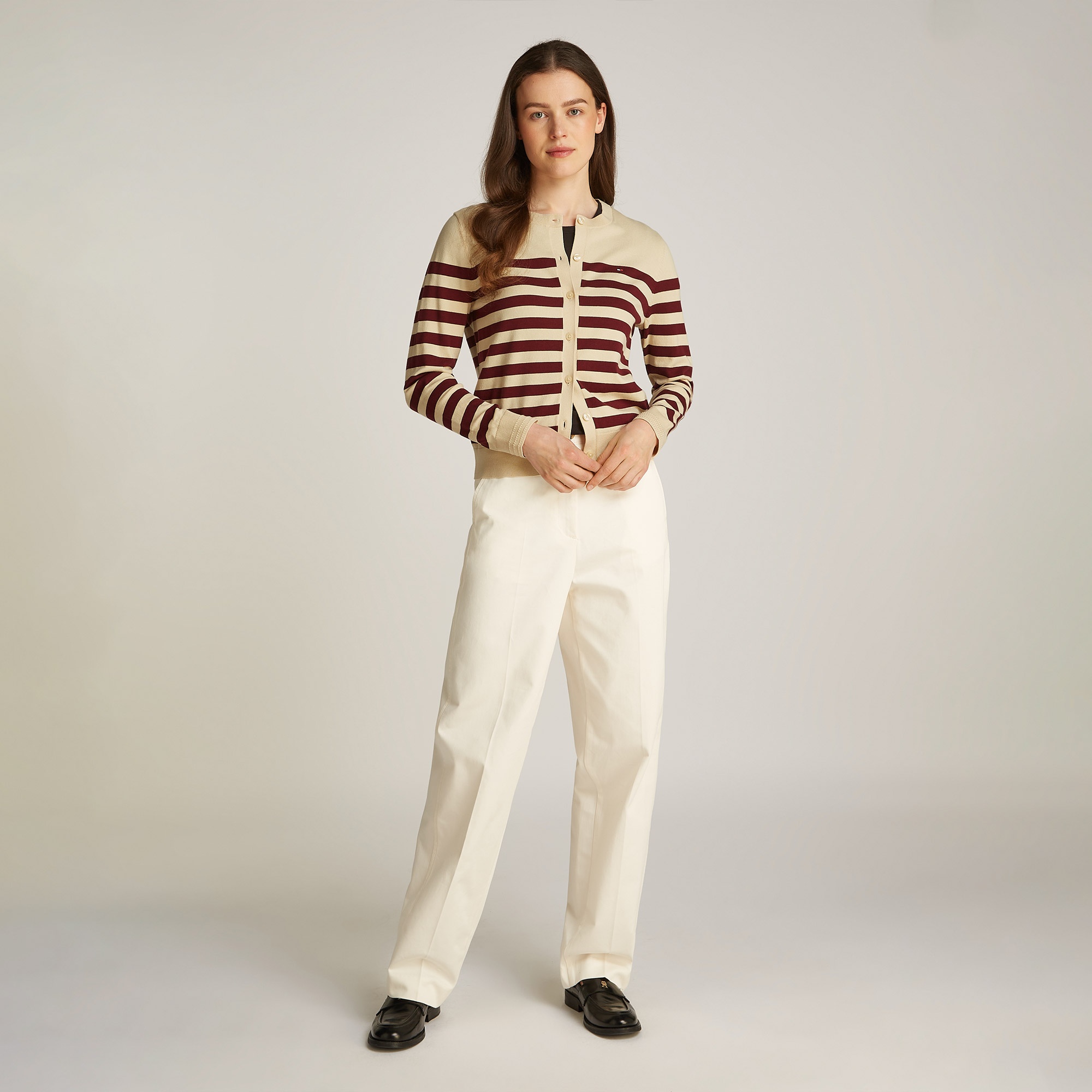 Tommy Hilfiger Co Jersey Stitch C-Nk Cardi Kadın Beyaz Kazak