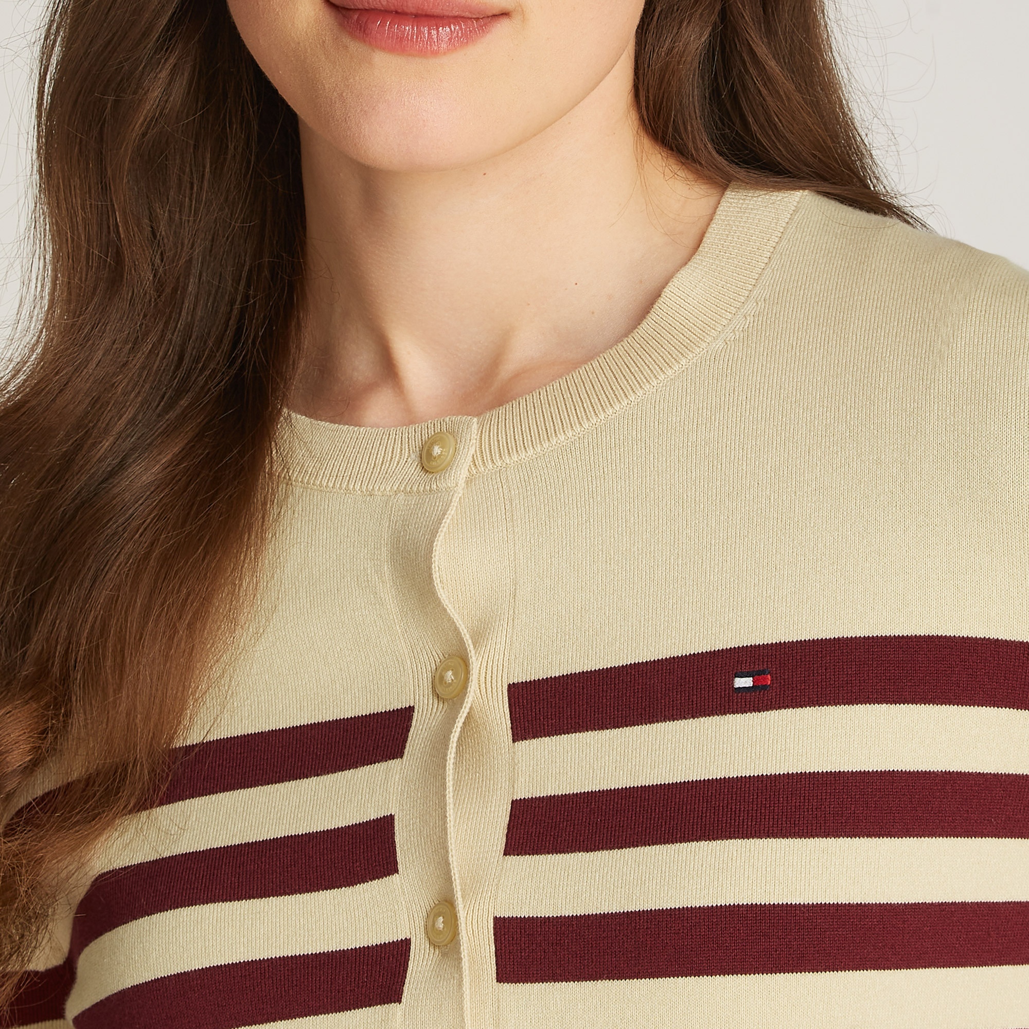 Tommy Hilfiger Co Jersey Stitch C-Nk Cardi Kadın Beyaz Kazak