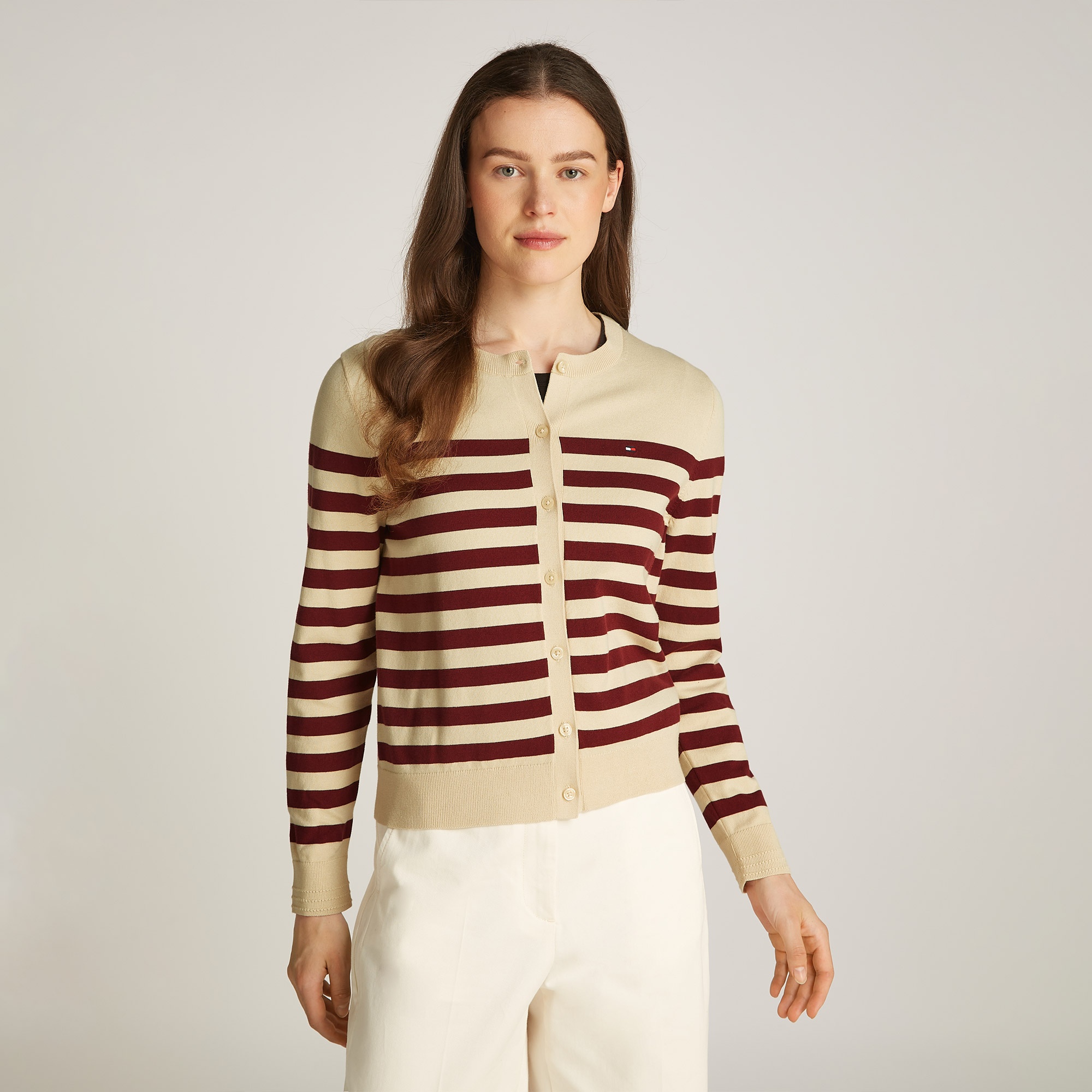 Tommy Hilfiger Co Jersey Stitch C-Nk Cardi Kadın Beyaz Kazak