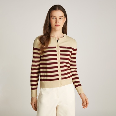  Tommy Hilfiger Co Jersey Stitch C-Nk Cardi Kadın Beyaz Kazak