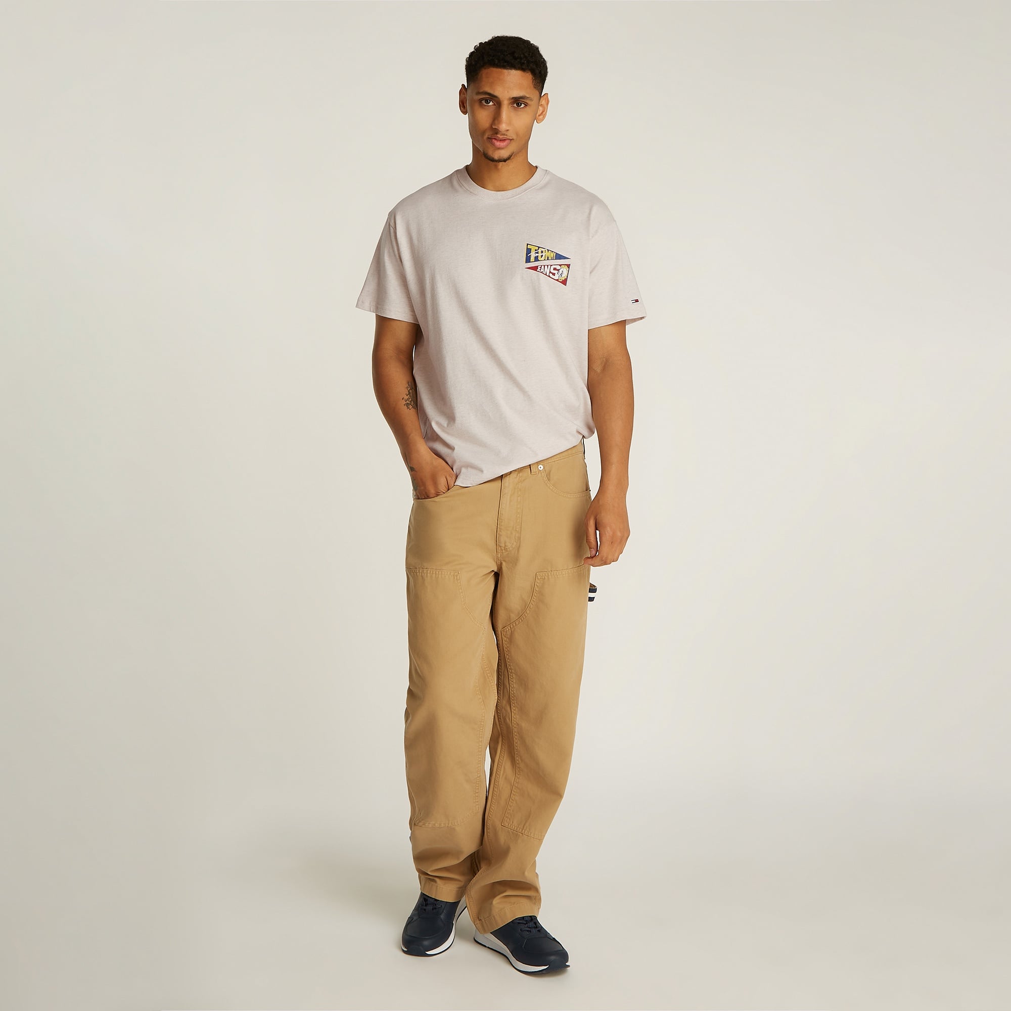 Tommy Jeans Relax Uni Flag Tiger Erkek Bej T-Shirt