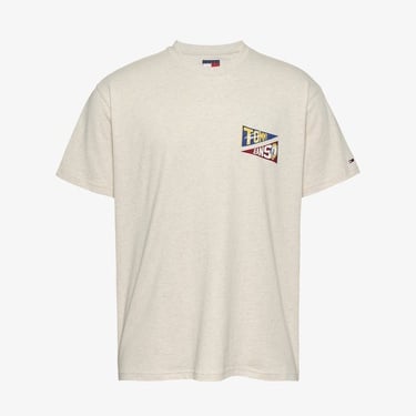  Tommy Jeans Relax Uni Flag Tiger Erkek Bej T-Shirt