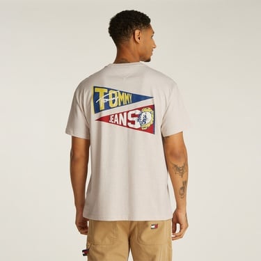  Tommy Jeans Relax Uni Flag Tiger Erkek Bej T-Shirt