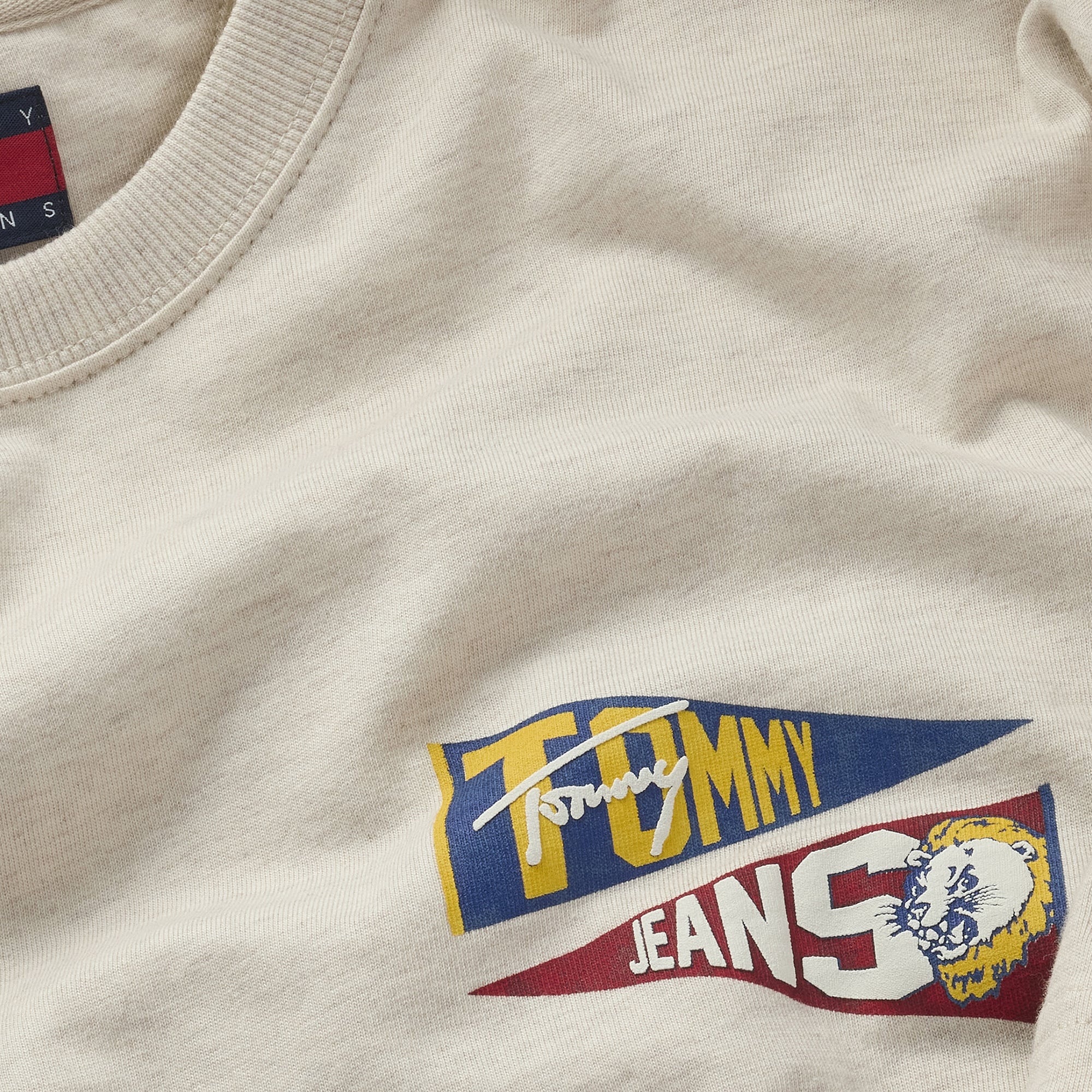 Tommy Jeans Relax Uni Flag Tiger Erkek Bej T-Shirt