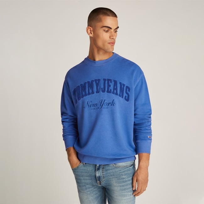  Tommy Jeans Relax Vintage Varsity Crew Erkek Mavi Sweatshirt