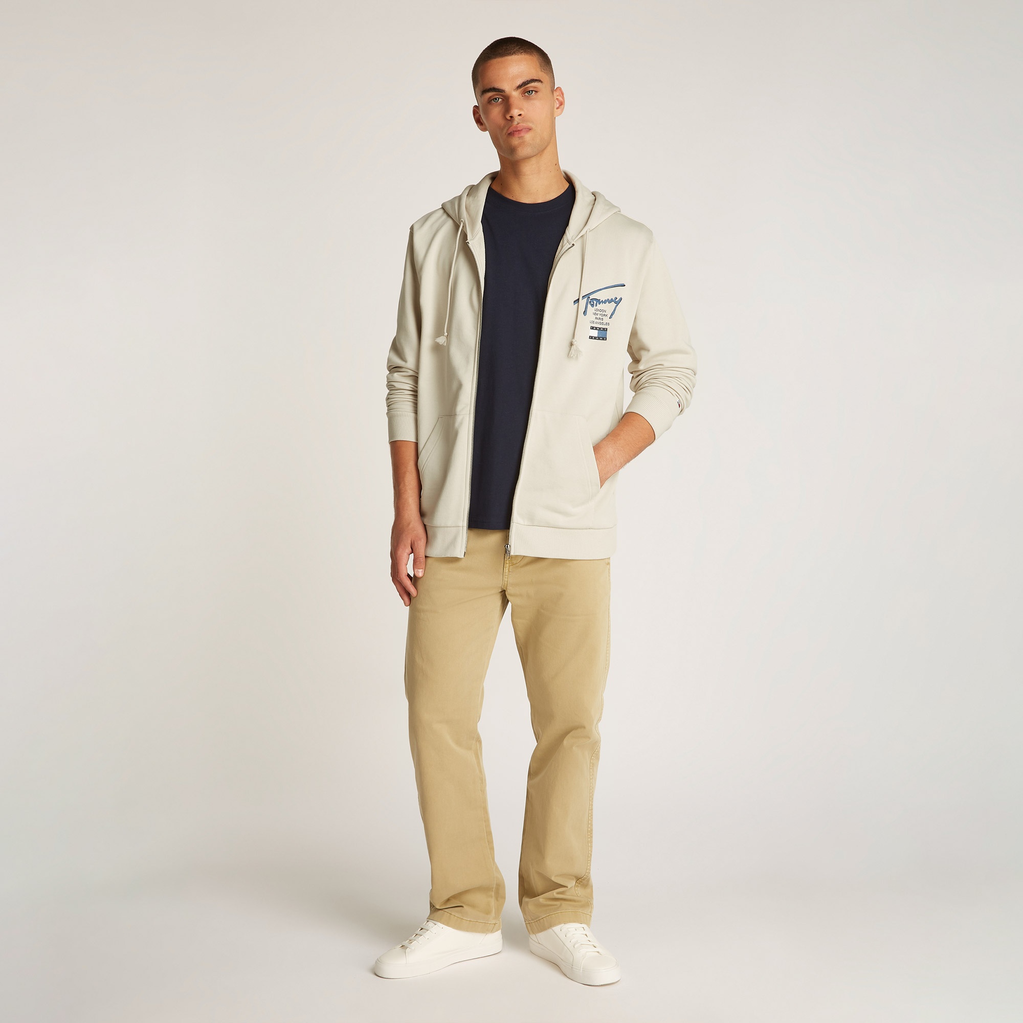 Tommy Jeans Reg Sig Twist Zipthru Ext Erkek Bej Sweatshirt