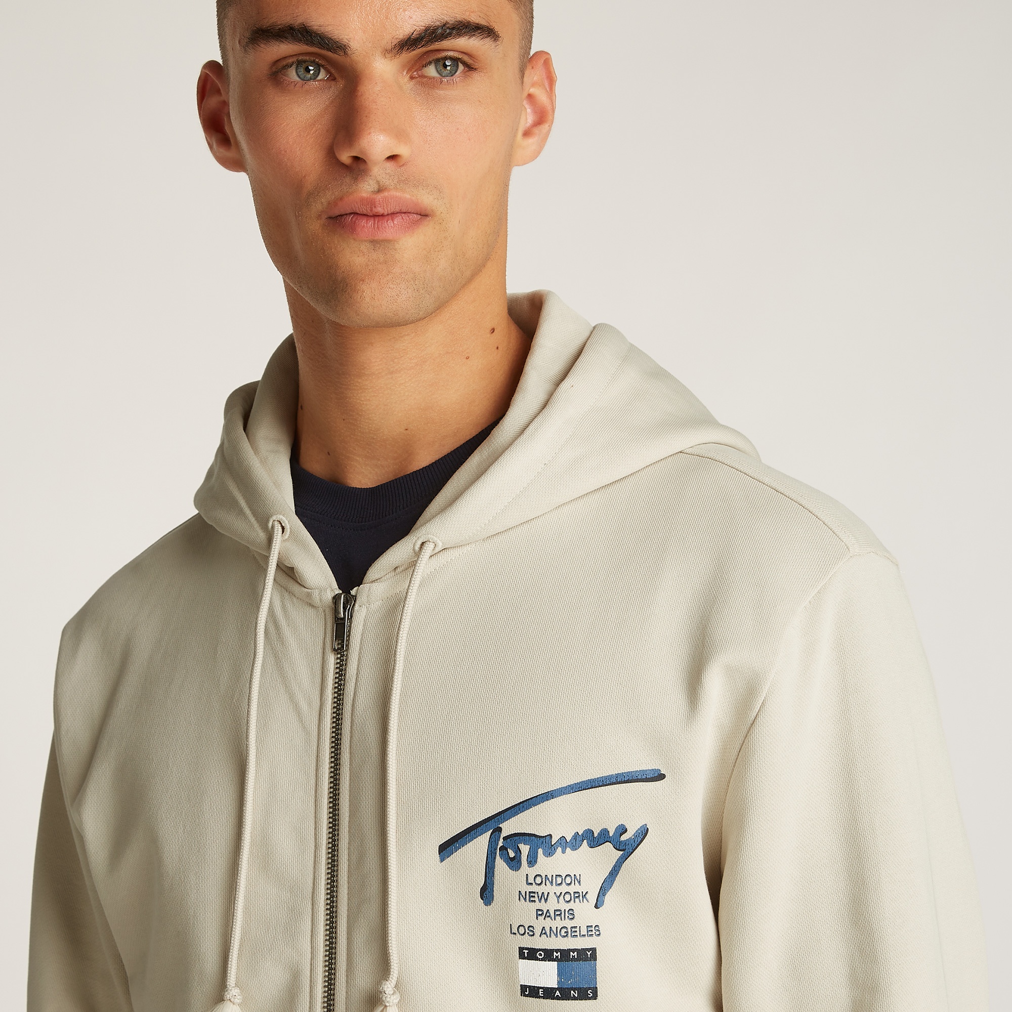 Tommy Jeans Reg Sig Twist Zipthru Ext Erkek Bej Sweatshirt