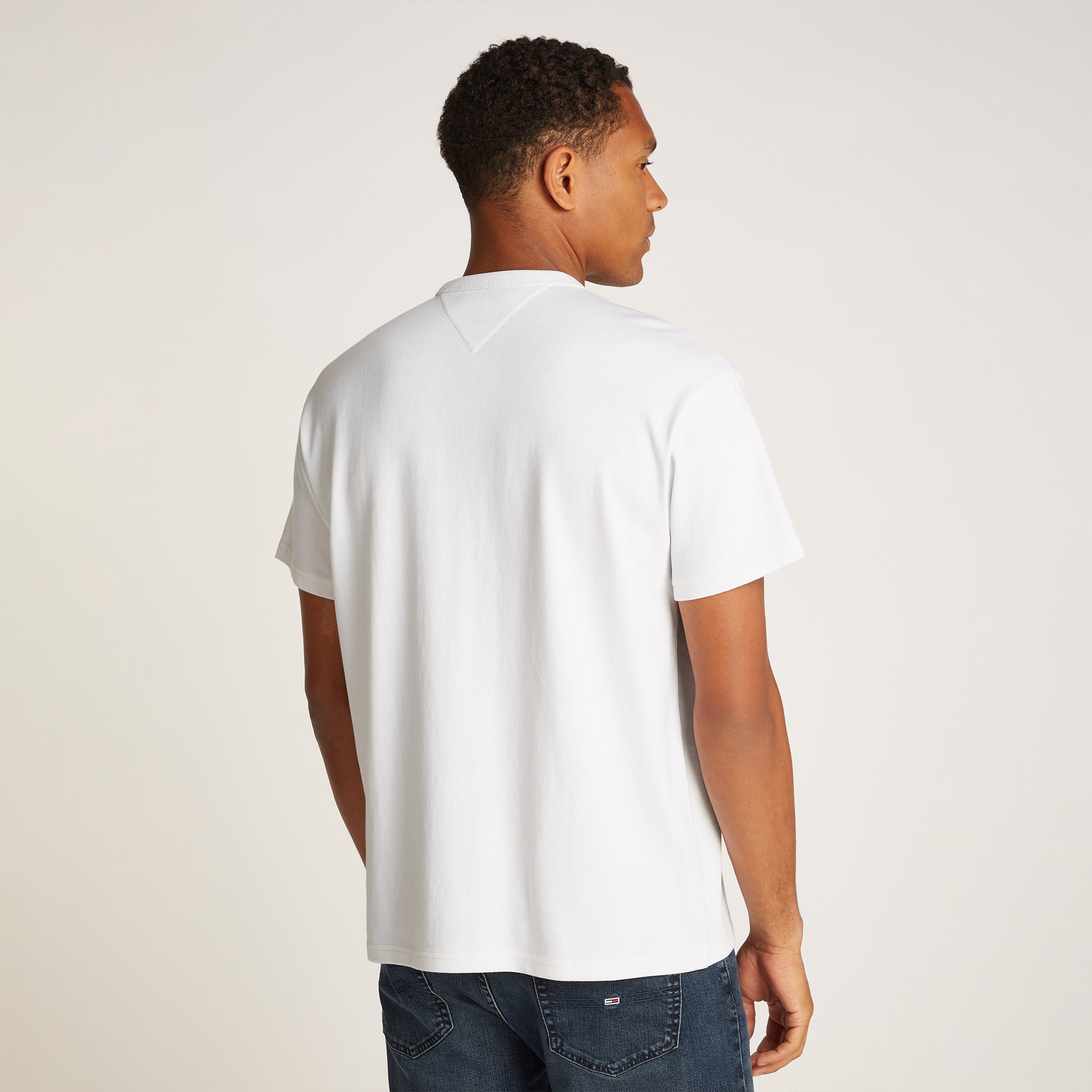 Tommy Jeans Relax Linear Logo Erkek Beyaz T-Shirt