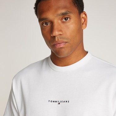  Tommy Jeans Relax Linear Logo Erkek Beyaz T-Shirt