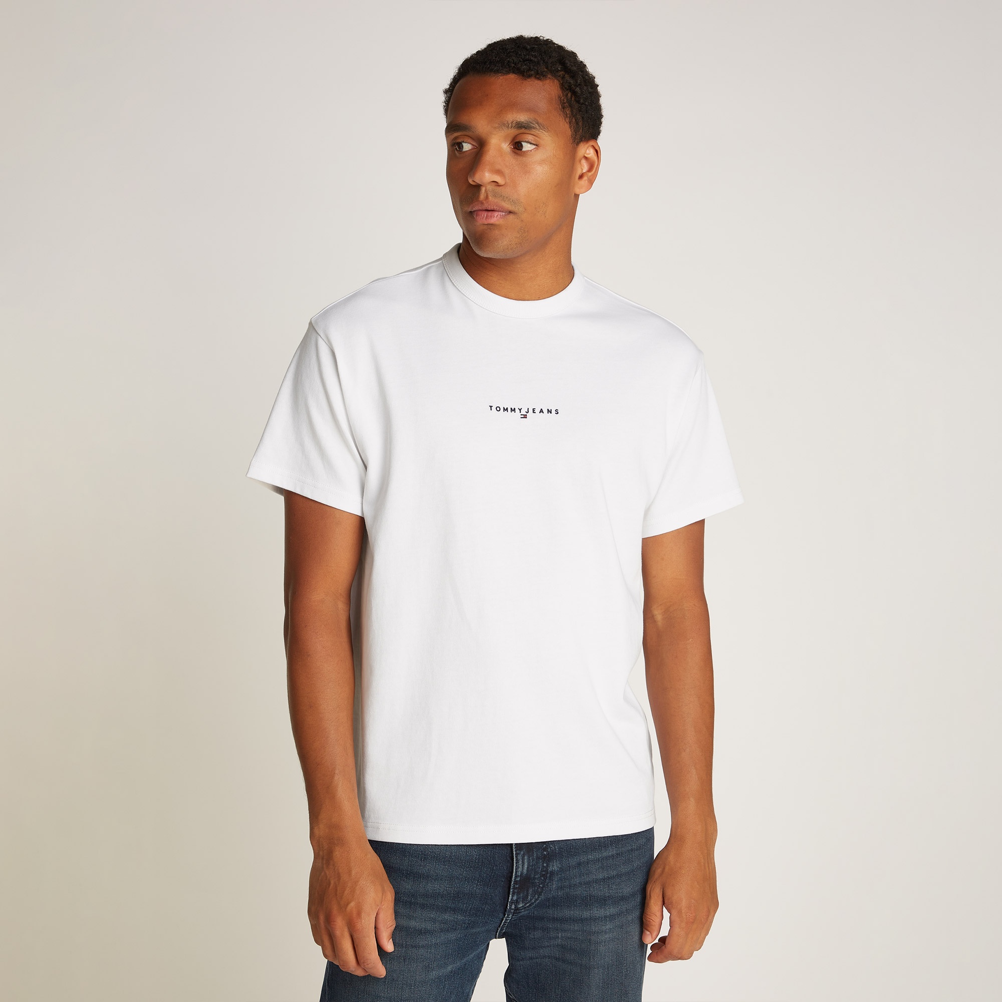 Tommy Jeans Relax Linear Logo Erkek Beyaz T-Shirt
