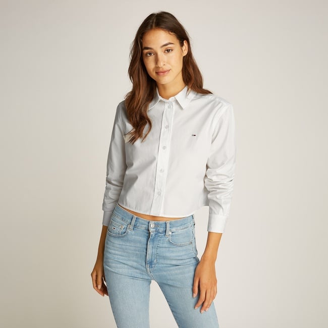  Tommy Jeans Crop Relax Poplin Kadın Beyaz Gömlek