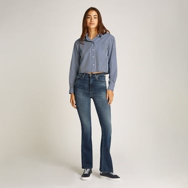  Tommy Jeans Crop Relax Poplin Kadın Mavi Gömlek