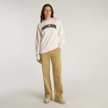  Tommy Jeans Relax Floral Varsity Crew Kadın Beyaz Sweatshirt