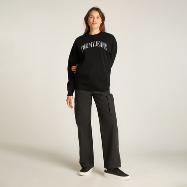  Tommy Jeans Relax Floral Varsity Crew Kadın Siyah Sweatshirt