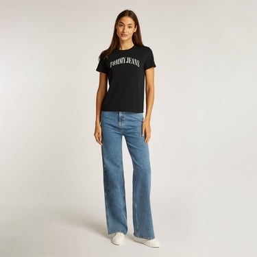  Tommy Jeans Reg Floral Varsity Kadın Siyah T-Shirt