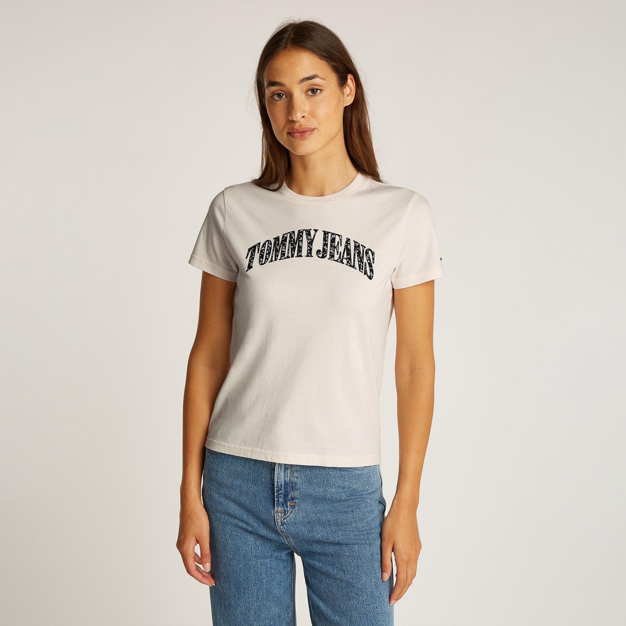 Tommy Jeans Reg Floral Varsity Kadın Beyaz T-Shirt