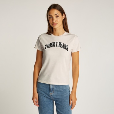  Tommy Jeans Reg Floral Varsity Kadın Beyaz T-Shirt