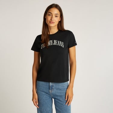  Tommy Jeans Reg Floral Varsity Kadın Siyah T-Shirt