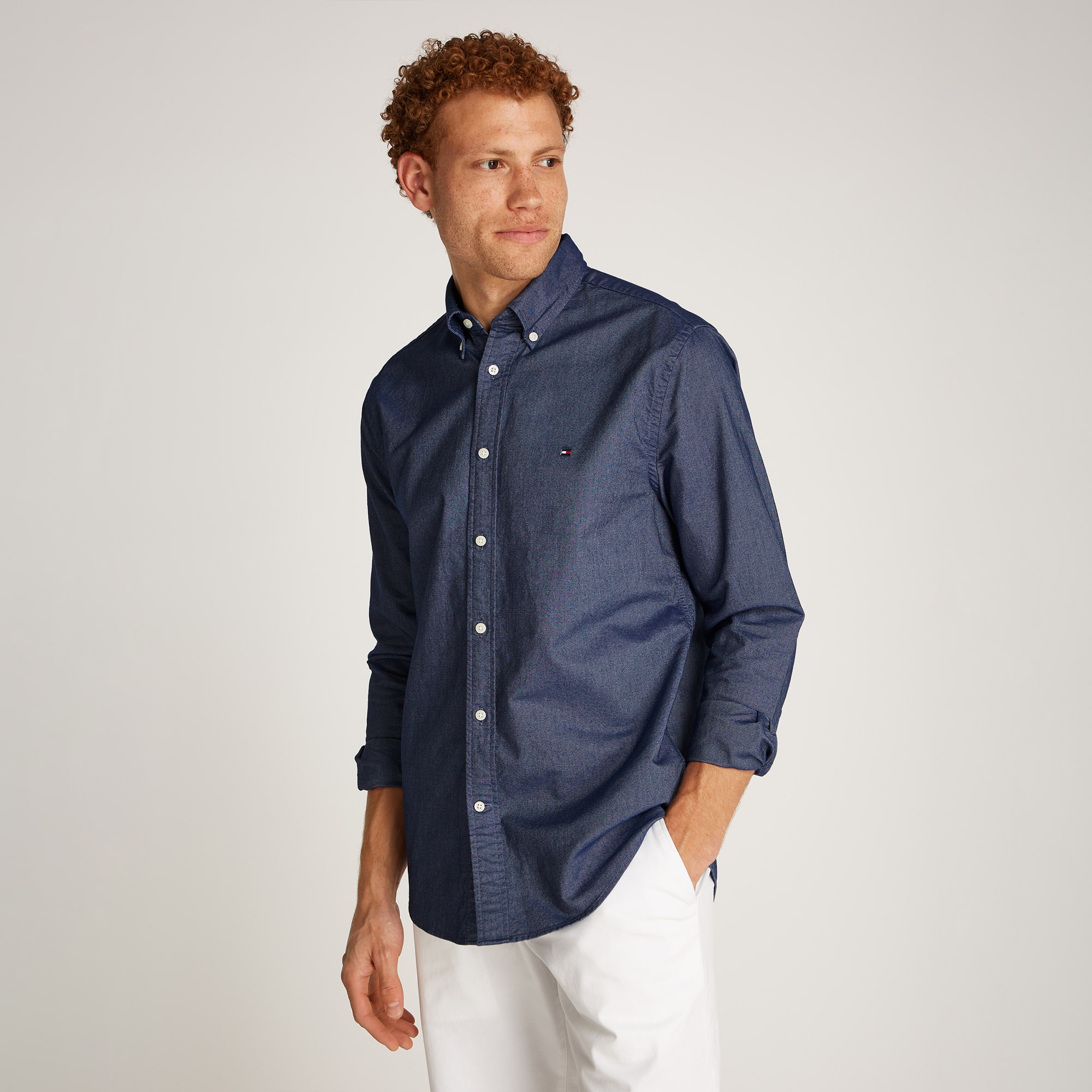 Tommy Hilfiger Solid Heritage Oxford Erkek Mavi Gömlek