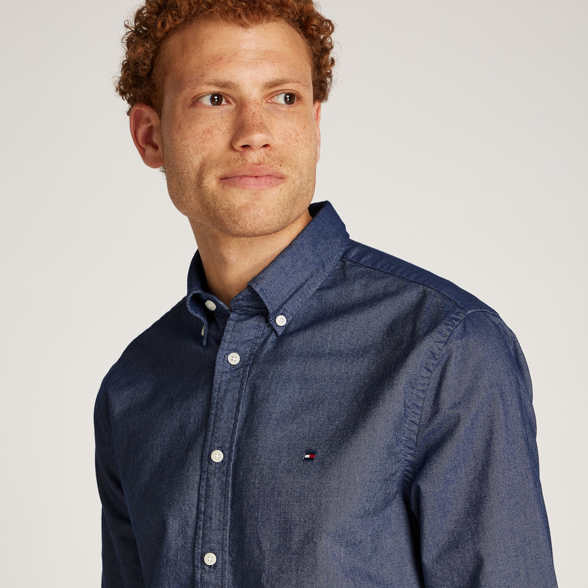 Tommy Hilfiger Solid Heritage Oxford Erkek Mavi Gömlek