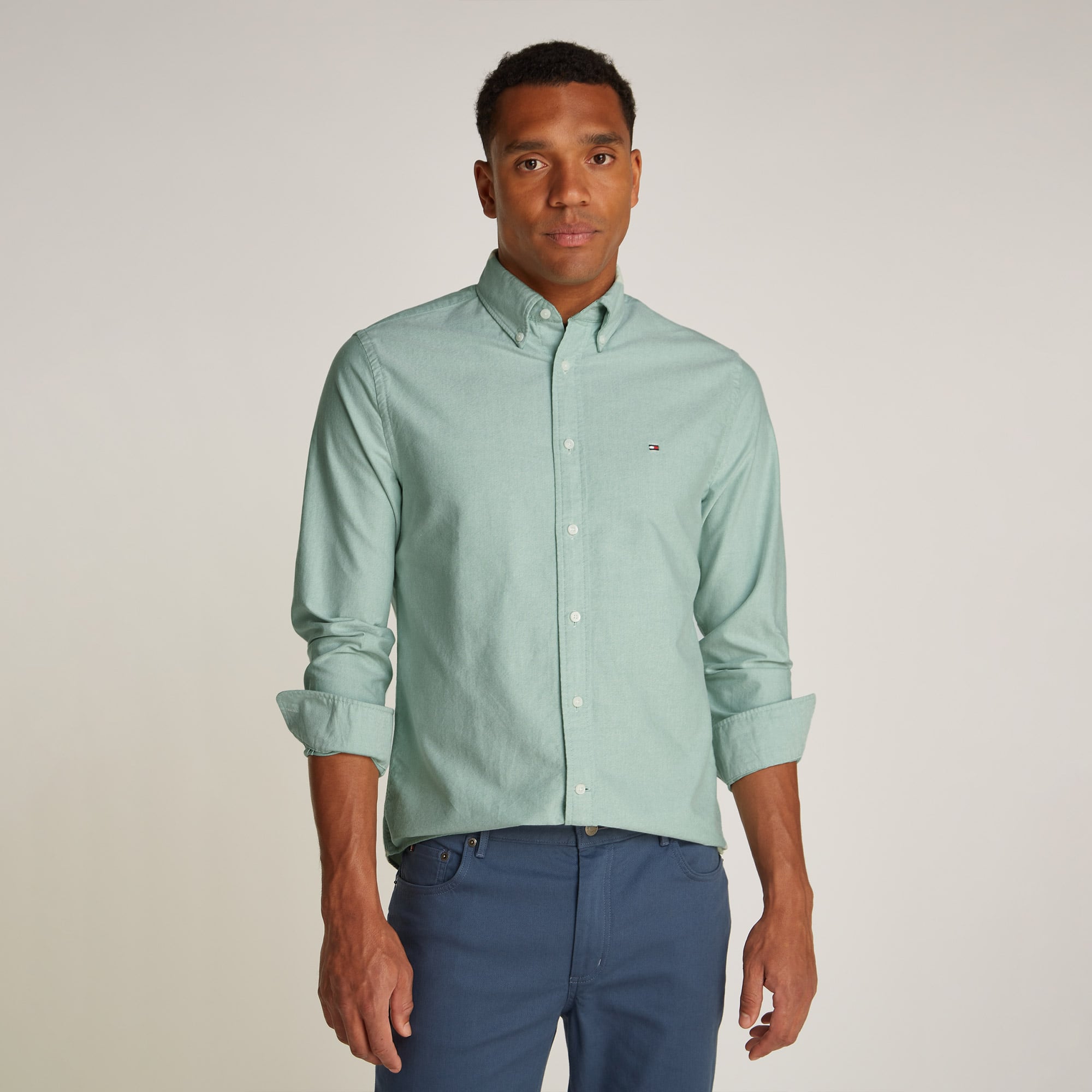  Tommy Hilfiger Solid Heritage Oxford Erkek Yeşil Gömlek