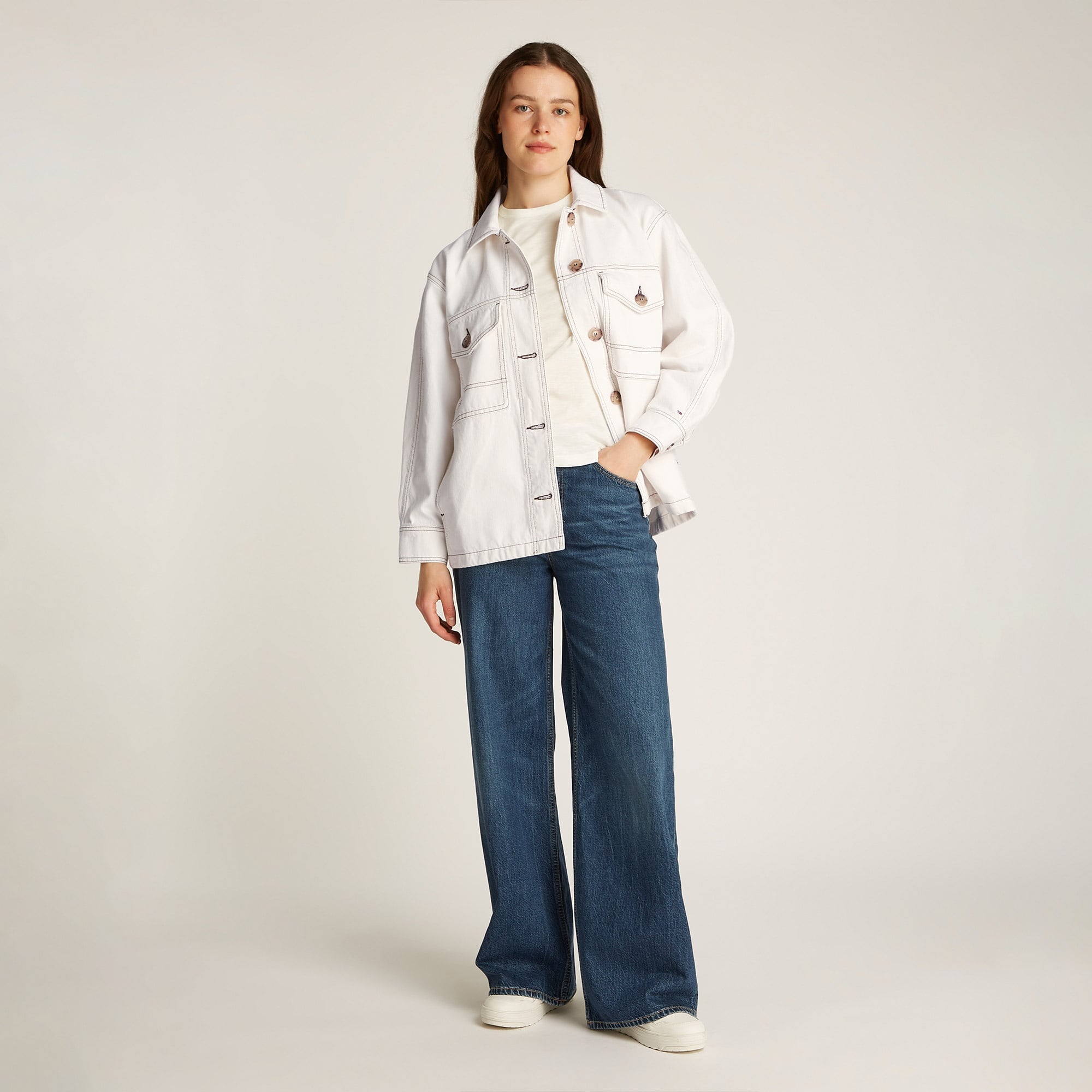 Tommy Hilfiger Dnm Oversized Utility Clr Kadın Beyaz Ceket