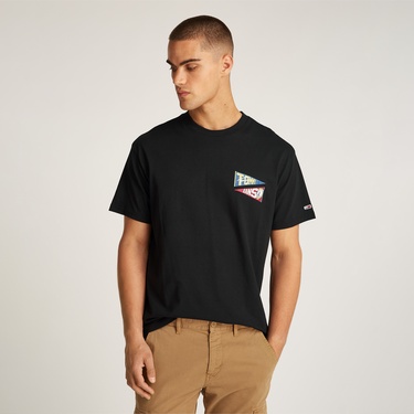  Tommy Jeans Relax Uni Flag Tiger Erkek Siyah T-Shirt