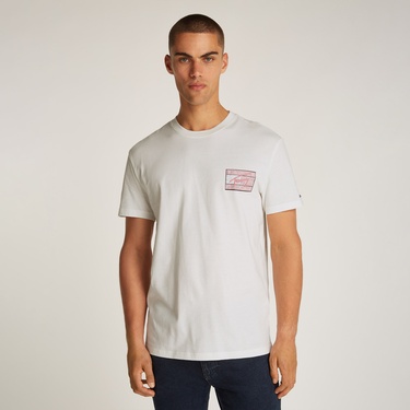  Tommy Jeans Reg Rwb Flag Ext Erkek Beyaz T-Shirt