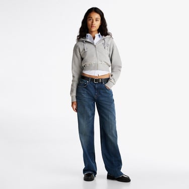  Tommy Jeans Prep Varsity Zip-Thru Kadın Gri Sweatshirt