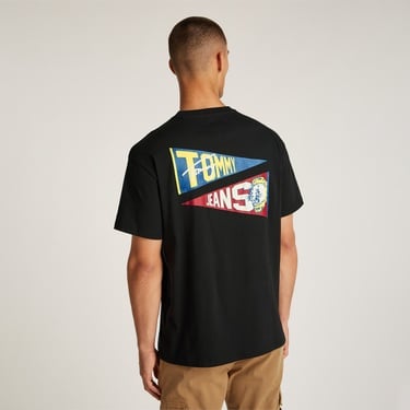  Tommy Jeans Relax Uni Flag Tiger Erkek Siyah T-Shirt