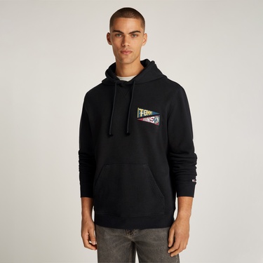  Tommy Jeans Reg Uni Flag Tiger Erkek Siyah Sweatshirt