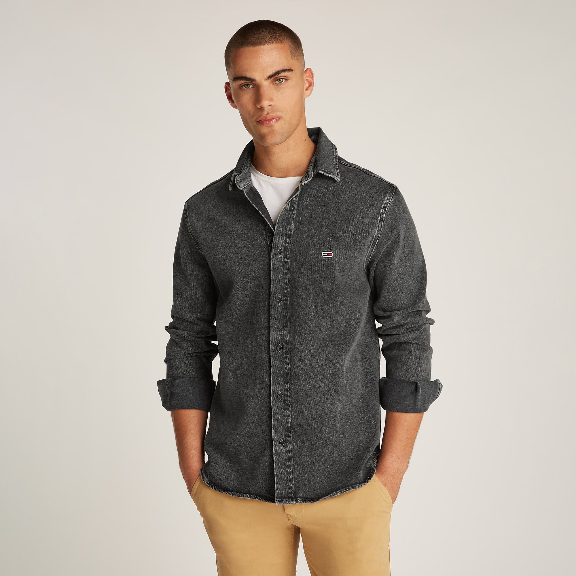 Tommy Jeans Regular Fit Overshirt Erkek Siyah Gömlek