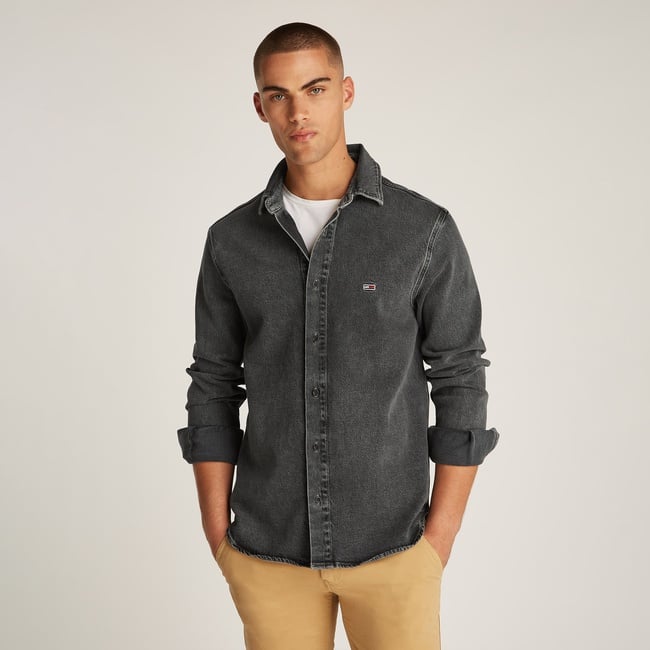  Tommy Jeans Regular Fit Overshirt Erkek Siyah Gömlek