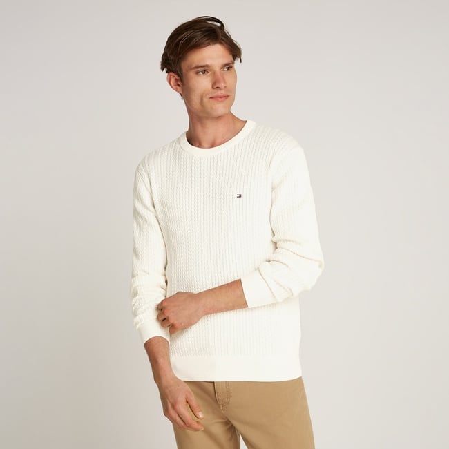  Tommy Hilfiger Herringbone Structure Erkek Beyaz Kazak