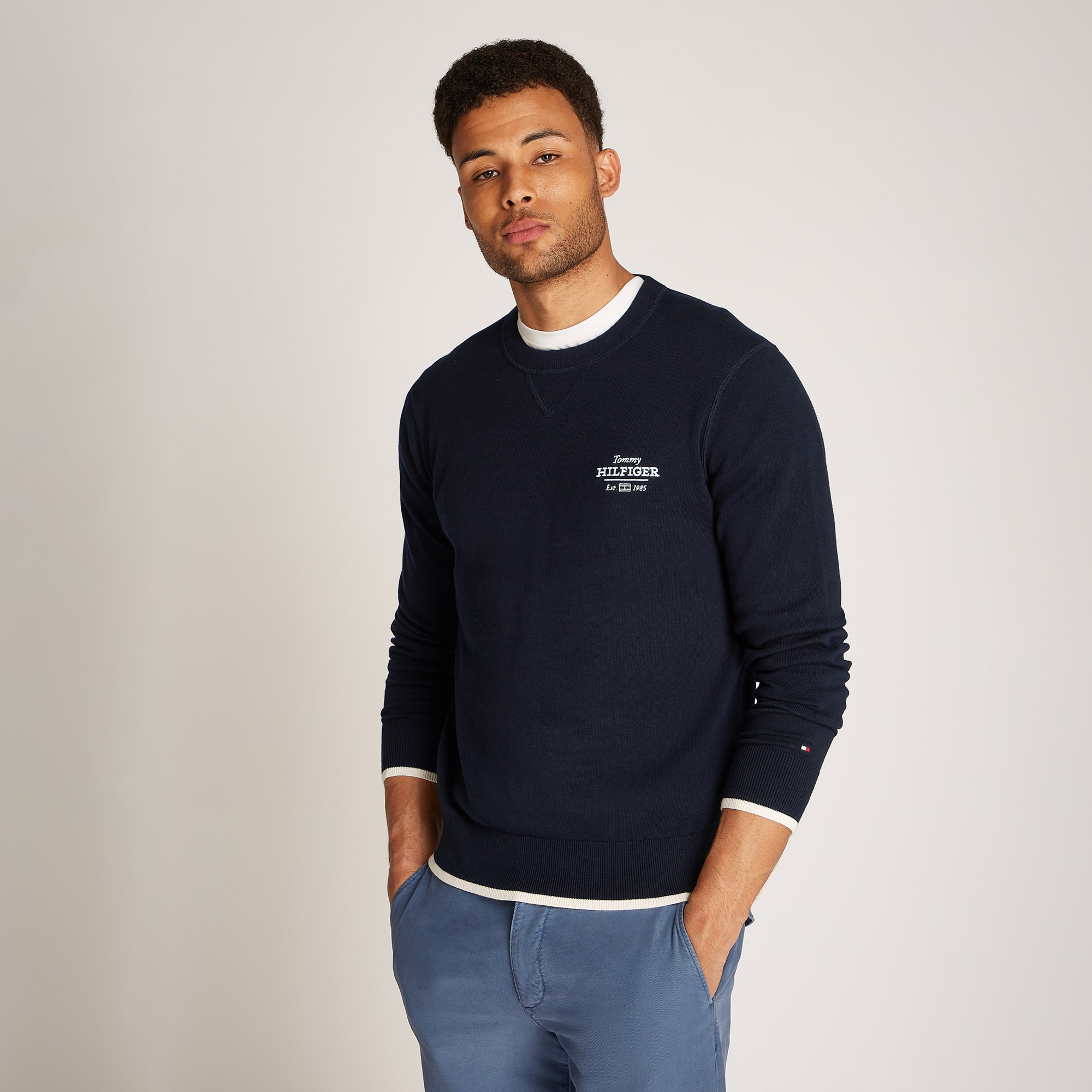 Tommy Hilfiger Graphic Cotton Crew Erkek Lacivert Kazak