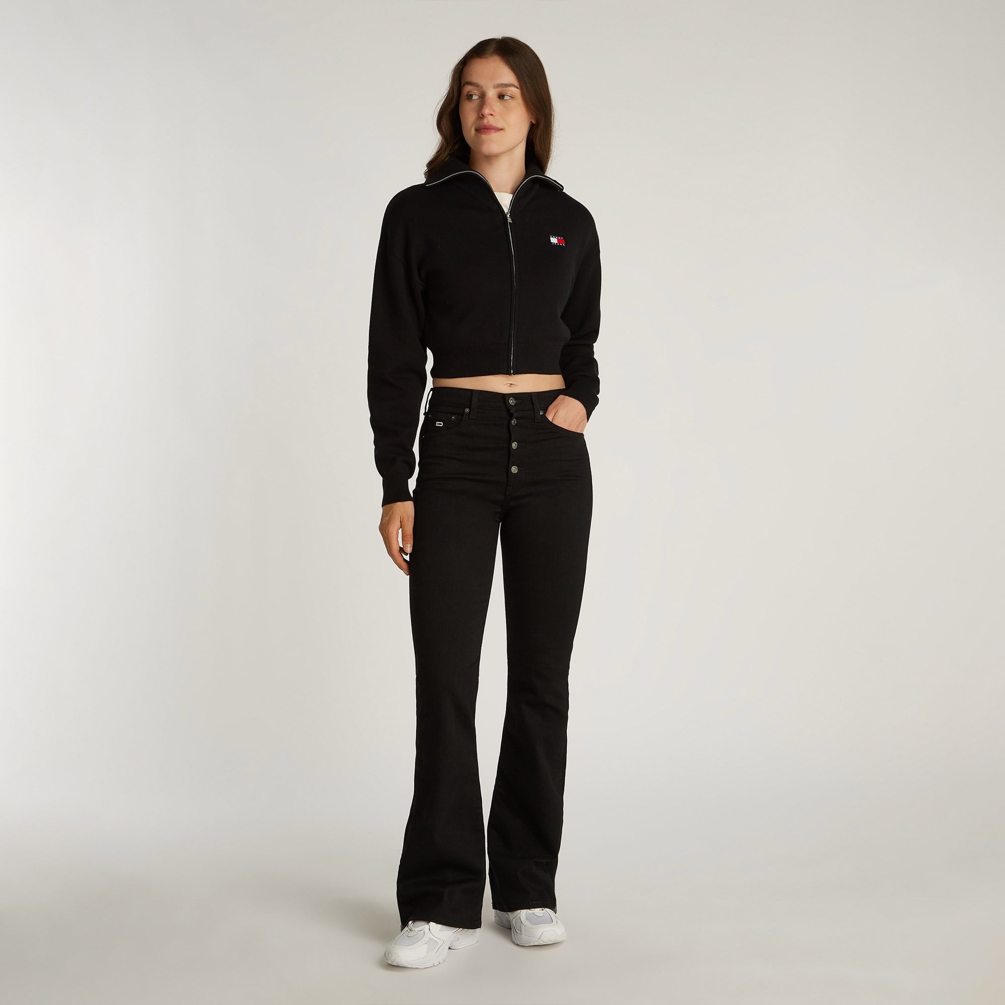 Tommy Jeans Badge Zip Cardigan Kadın Siyah Hırka