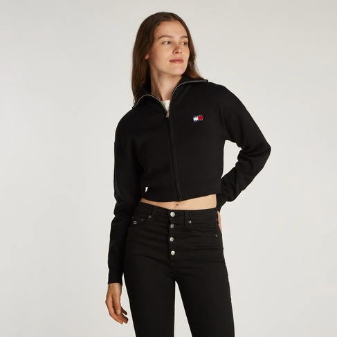  Tommy Jeans Badge Zip Cardigan Kadın Siyah Hırka
