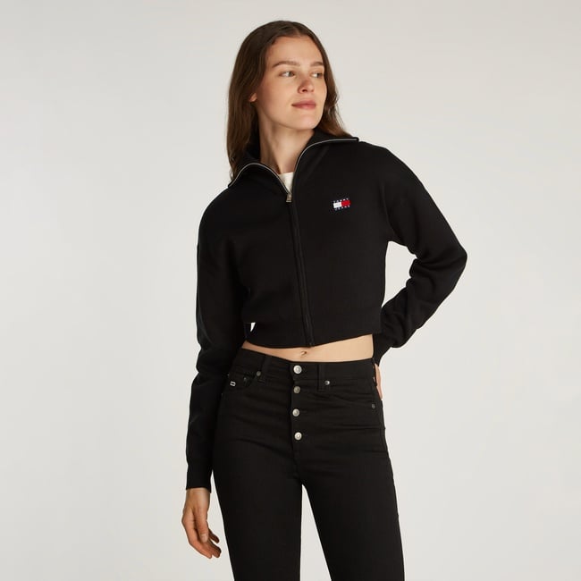  Tommy Jeans Badge Zip Cardigan Kadın Siyah Hırka