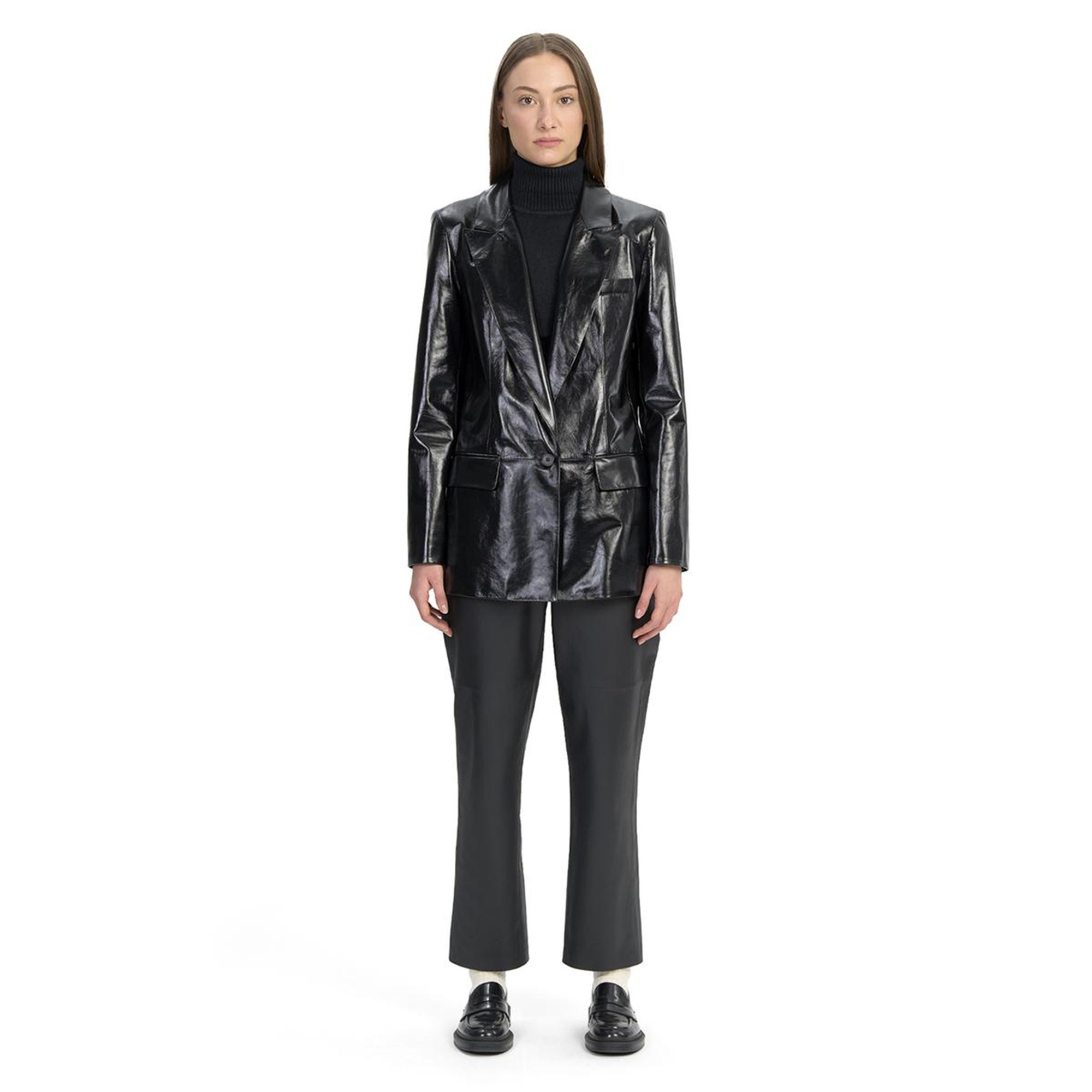 Siyah Kadın Blazer Deri Ceket