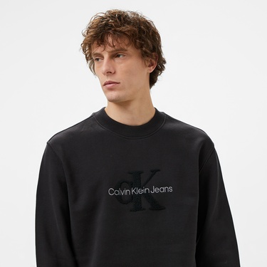  Calvin Klein Jeans Chenılle Monologo Crew Neck Erkek Siyah Sweatshirt