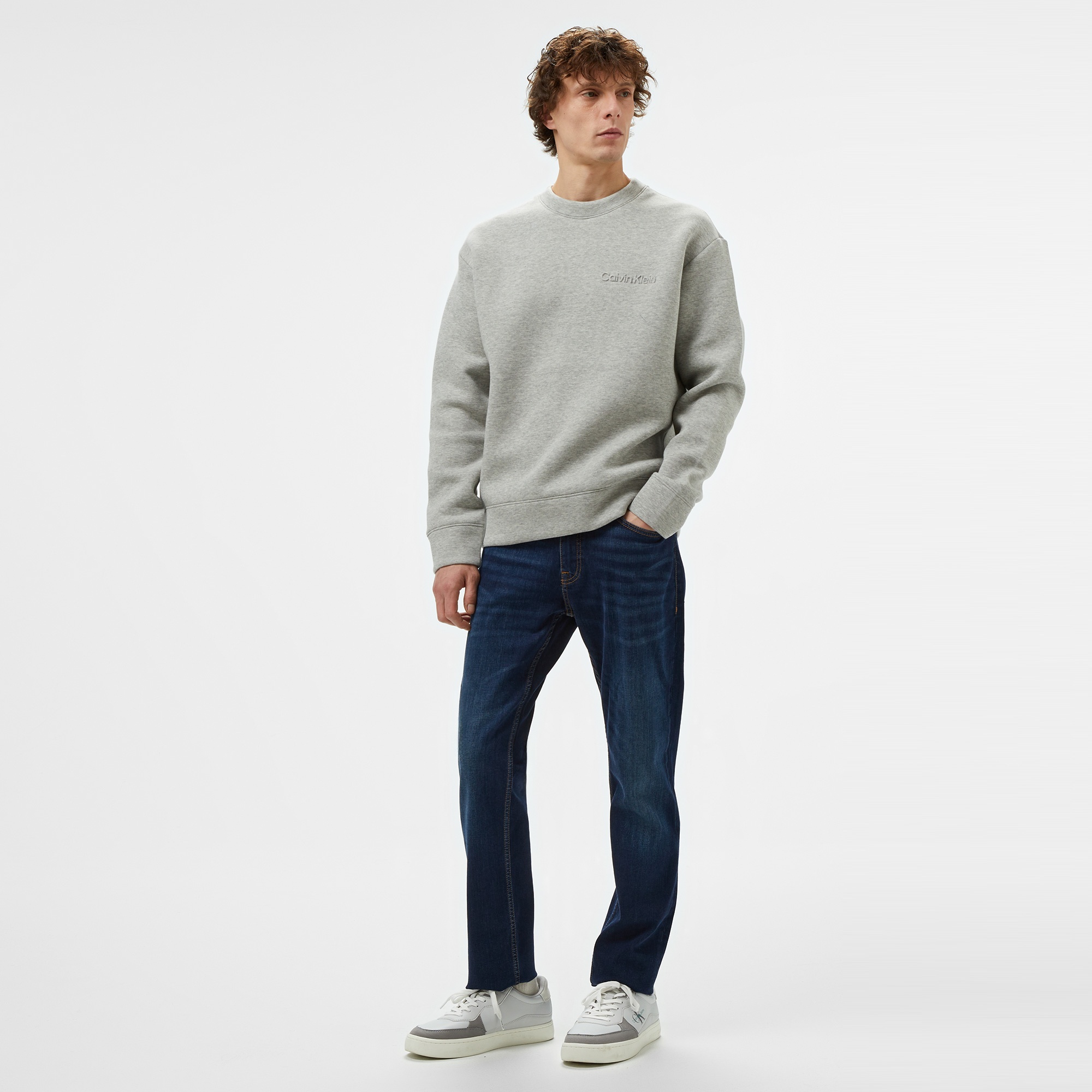 Calvin Klein Spacer Embossed Logo Erkek Gri Sweatshirt