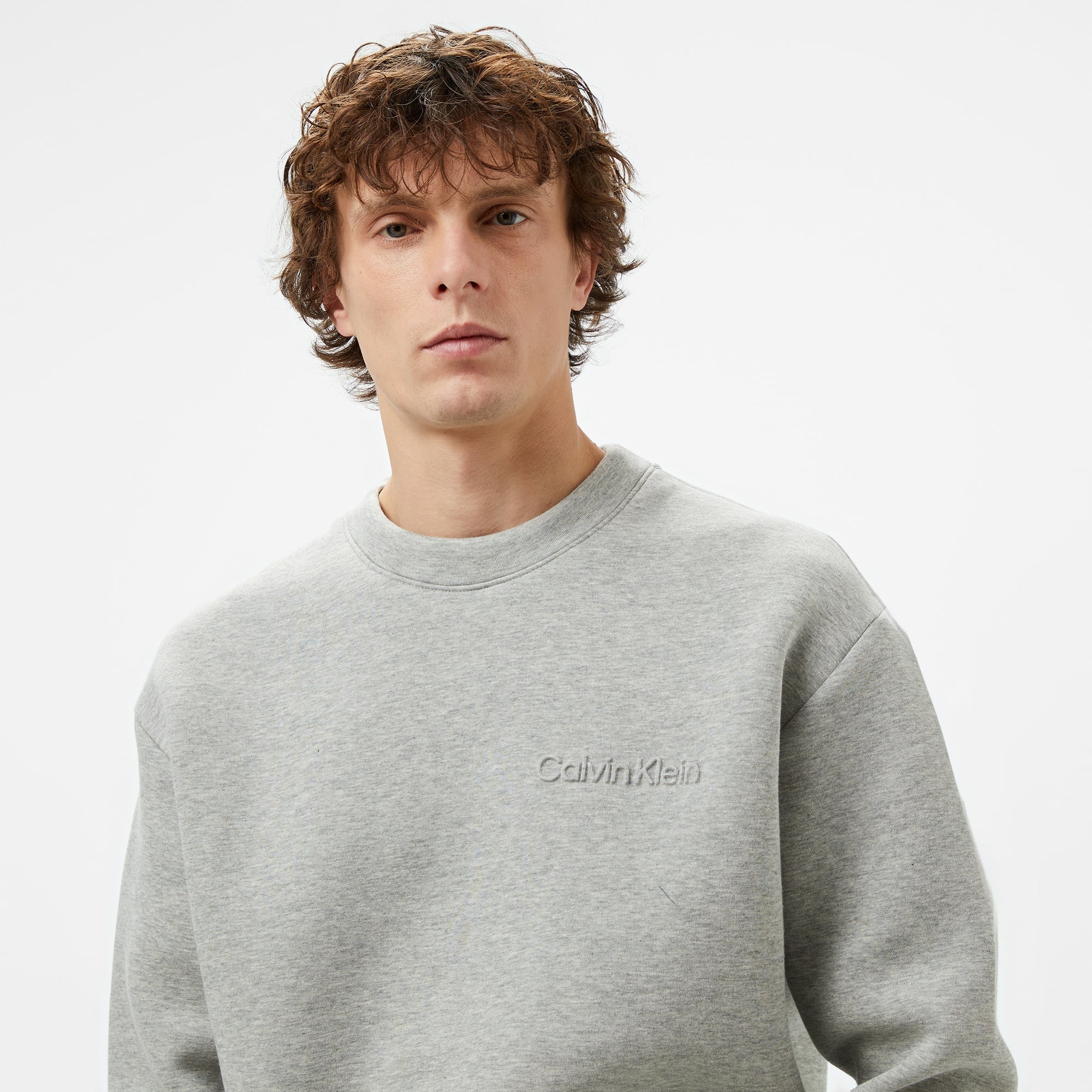 Calvin Klein Spacer Embossed Logo Erkek Gri Sweatshirt
