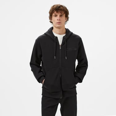  Calvin Klein Embroıdered Logo Zip Through Erkek Siyah Hoodie