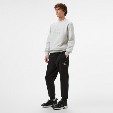  Calvin Klein Jeans Chenılle Monologo Crew Neck Erkek Gri Sweatshirt
