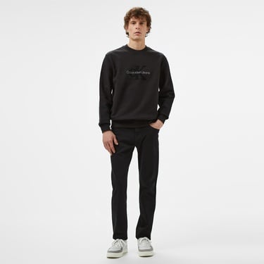  Calvin Klein Jeans Chenılle Monologo Crew Neck Erkek Siyah Sweatshirt